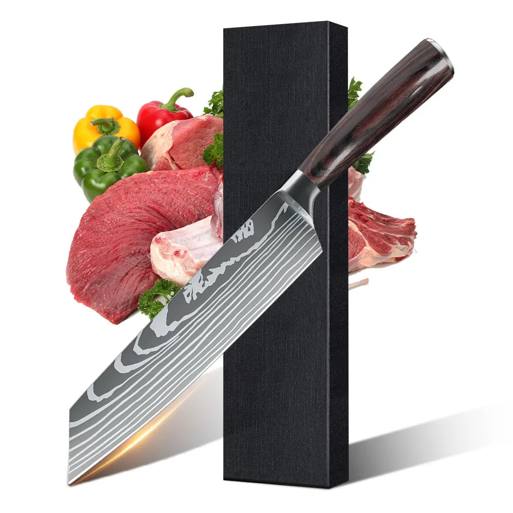 Laser Damascus Pattern Stainless Steel Knives Set