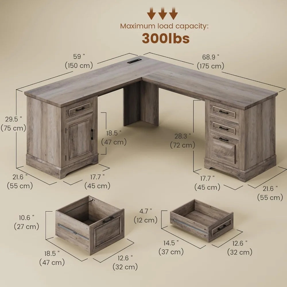 Farmhouse Computer Desk With Drawers