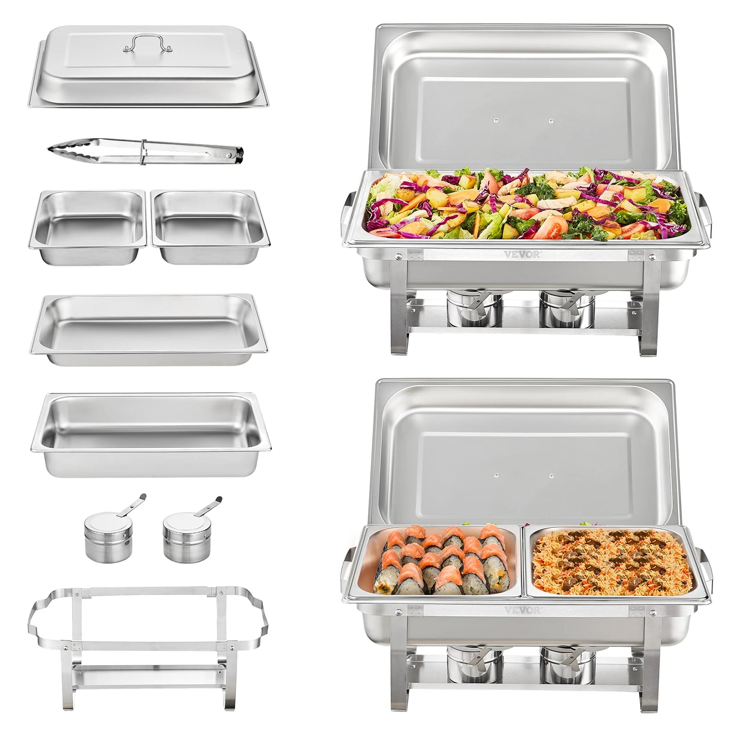 2/4/6 Packs 8QT Rectangle Chafing Dish w/ Warmers