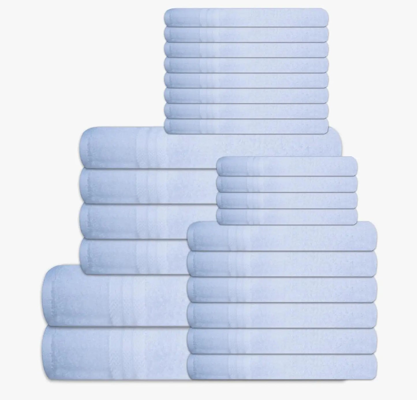 24 piece 100% towel set - includes 2 towels, 4 towels, 6 hand towels, 4 towels, and 8 towels - soft, absorbent, and durable