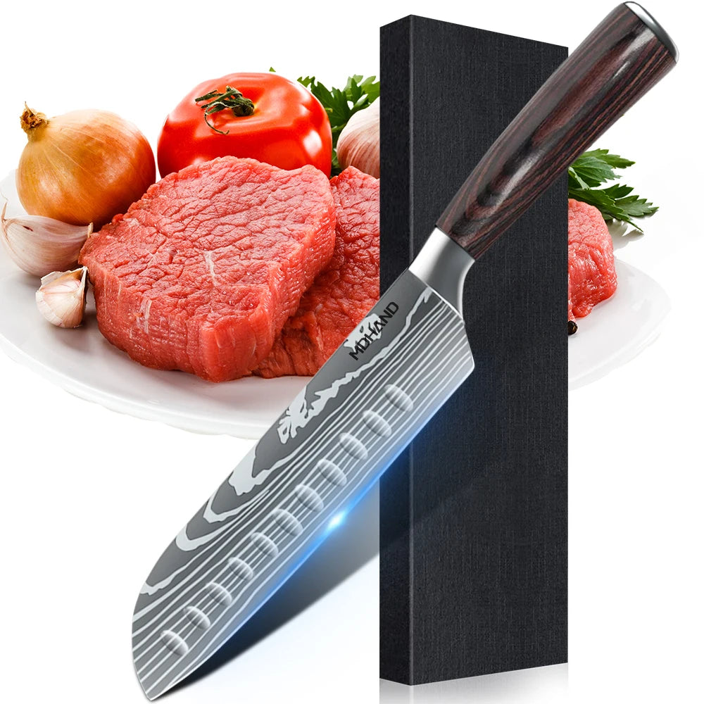 Laser Damascus Pattern Stainless Steel Knives Set