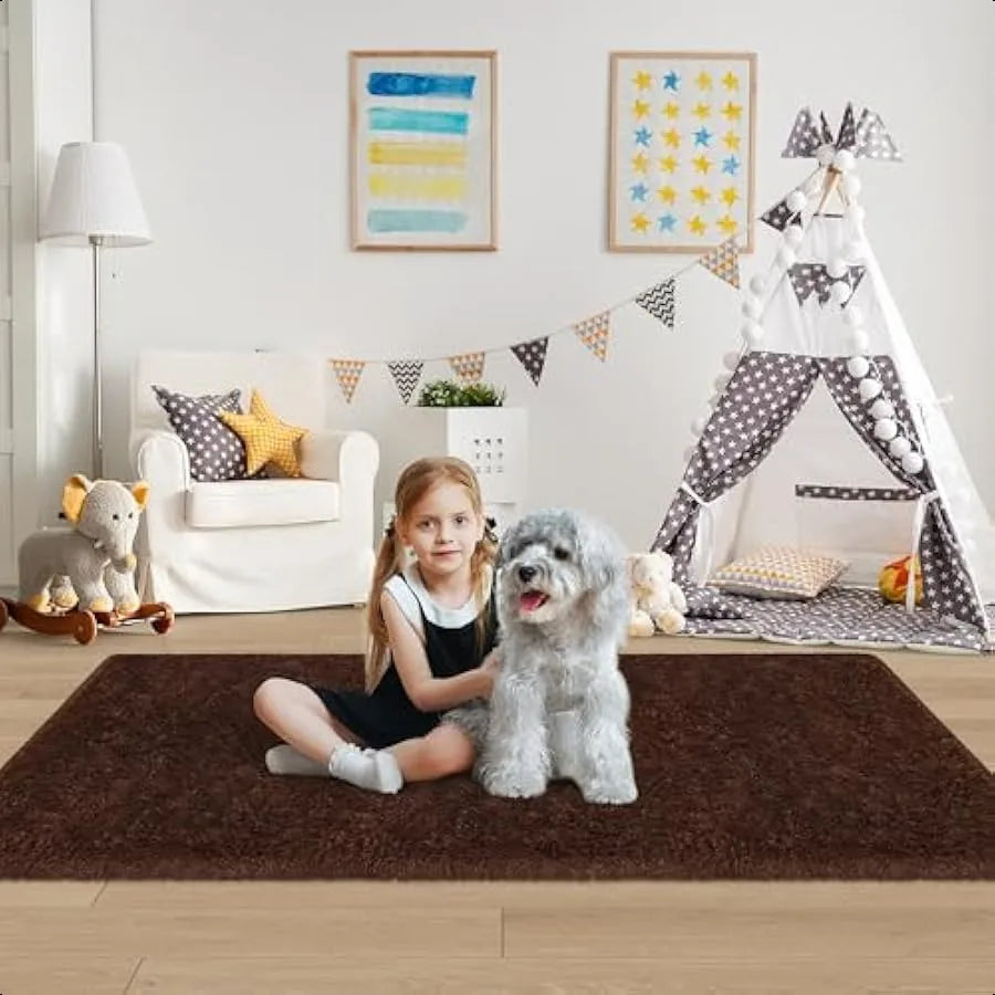 Fluffy Brown No-Slip 2X6 Runner Area Rug