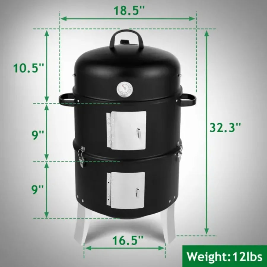 Vertical Steel Charcoal Smoker Heavy Duty BBQ