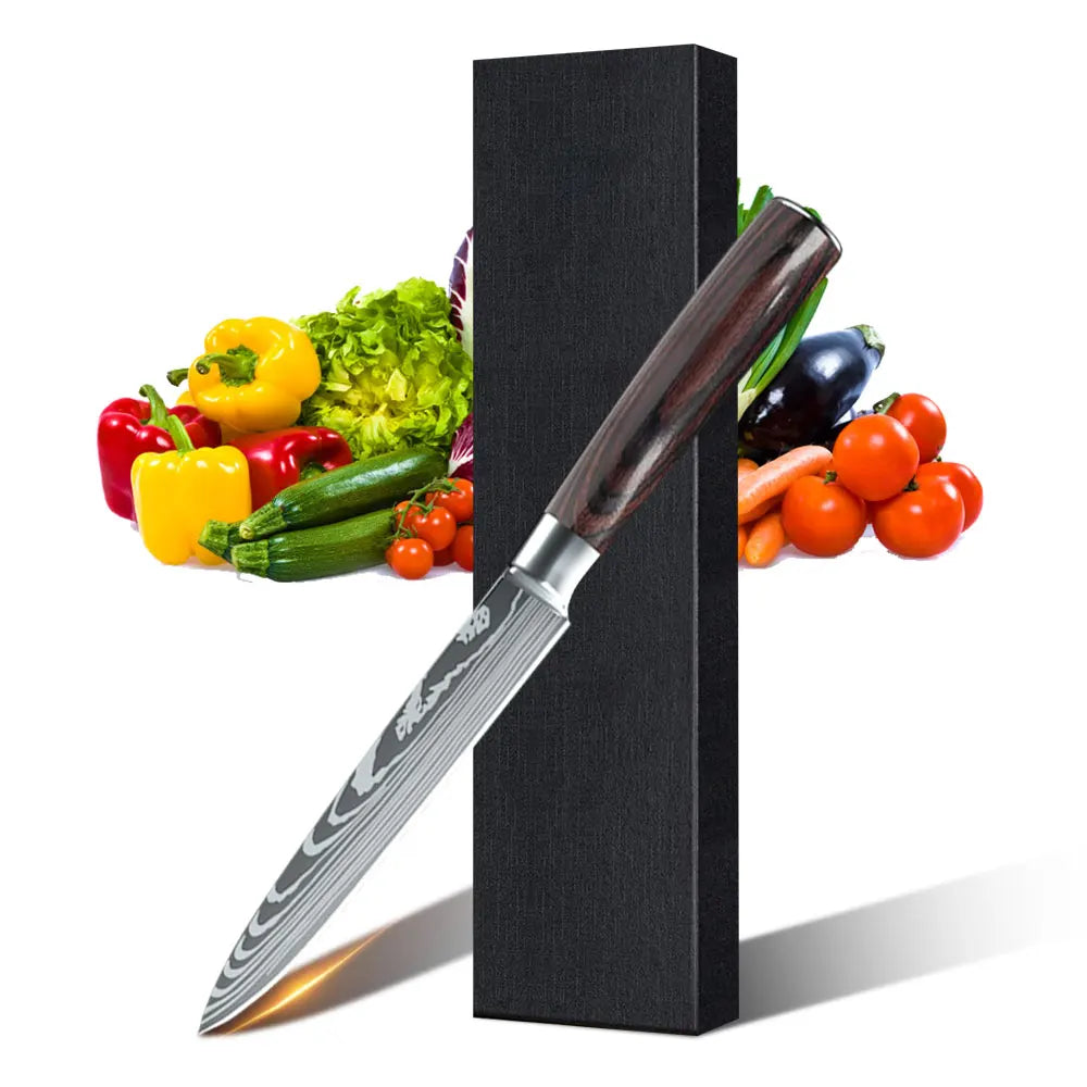 Laser Damascus Pattern Stainless Steel Knives Set
