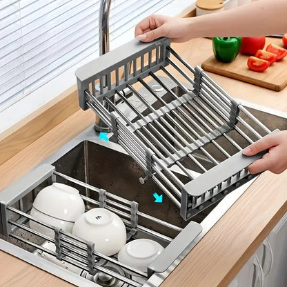 Over-The-Sink Dish Drying Rack With Drain Basket