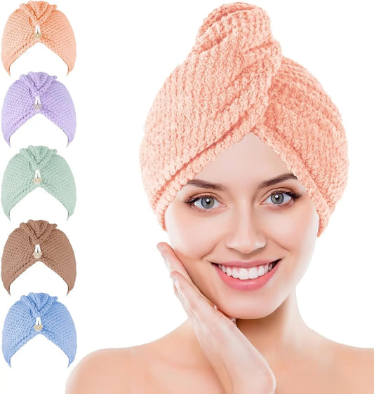 Five Microfiber Soft Hair Drying Towel Wraps