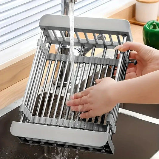 Over-The-Sink Dish Drying Rack With Drain Basket