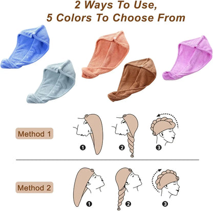 Five Microfiber Soft Hair Drying Towel Wraps