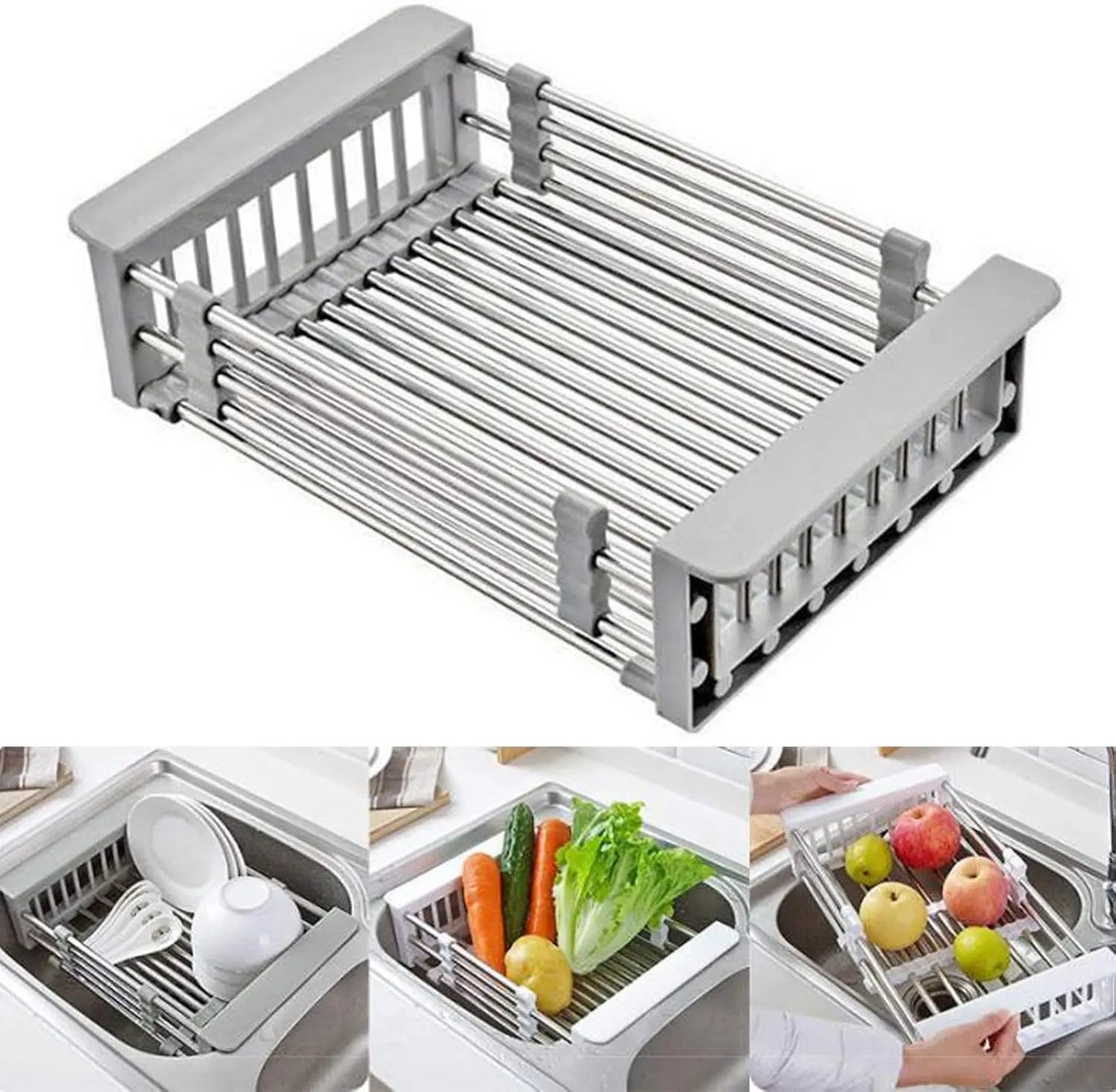 Over-The-Sink Dish Drying Rack With Drain Basket