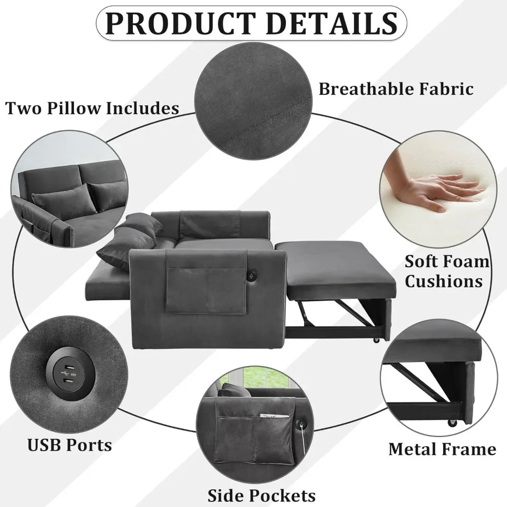 Adjustable Pull Out Convertible Sofa Bed-Velvet Sleeper