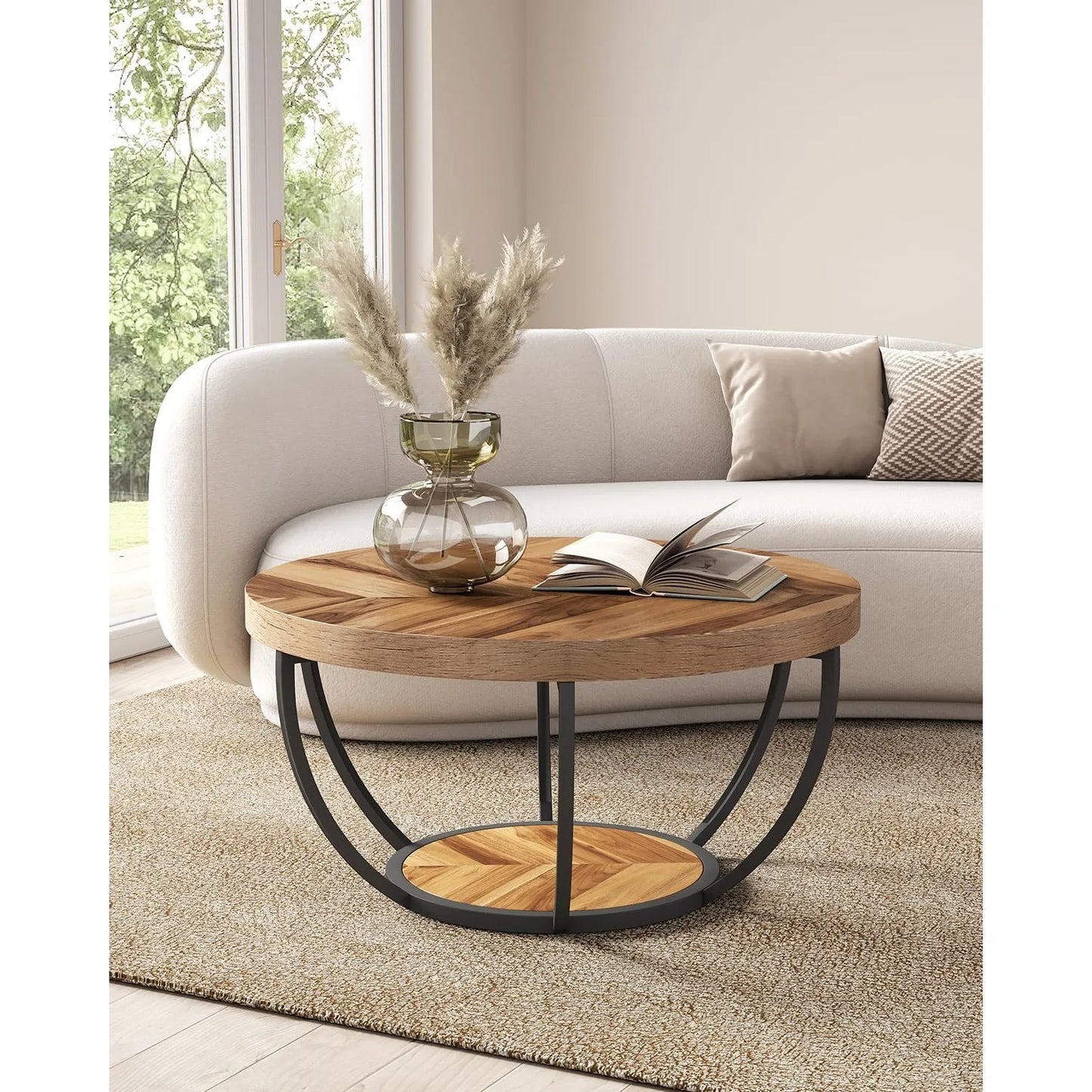 Metal Legs 2-Tier Round Marble Coffee Table