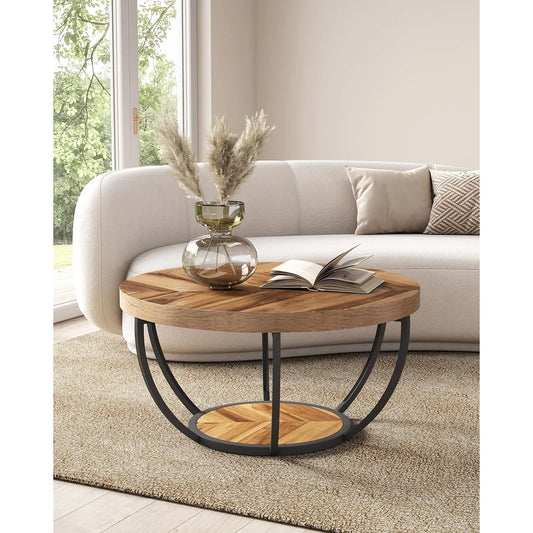 Metal Legs 2-Tier Round Marble Coffee Table
