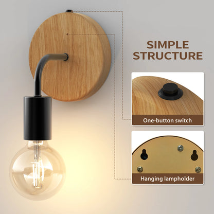 Cordless Battery Operated Wooden Wall Light Fixtures