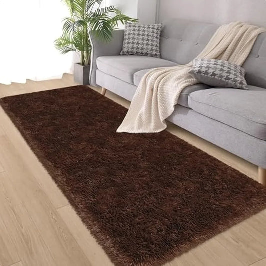 Fluffy Brown No-Slip 2X6  Runner Area Rug