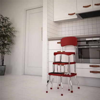 Red Retro Counter Chair/Sliding Step Stool