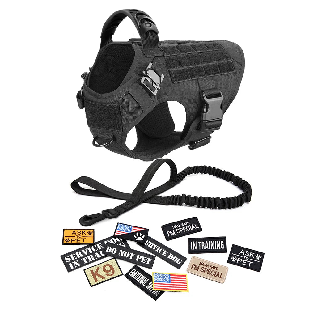 Military Dog Harness Set Leash Bags Patches