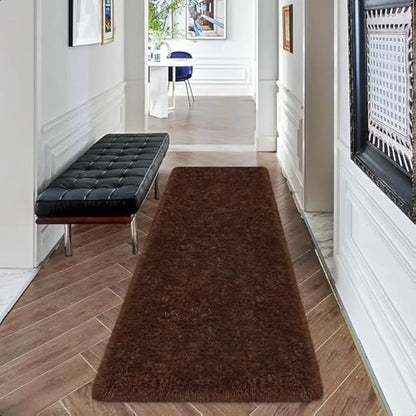Fluffy Brown No-Slip 2X6  Runner Area Rug