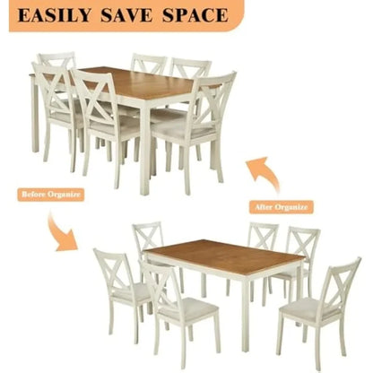 7-Piece Farmhouse Solid Wood Dining Table Set