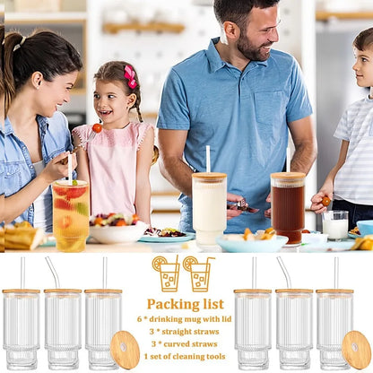 16oz Glass Cups With Lids And Strands