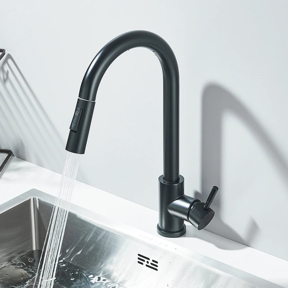 Black Pull Out Kitchen Faucet Deck Mounted