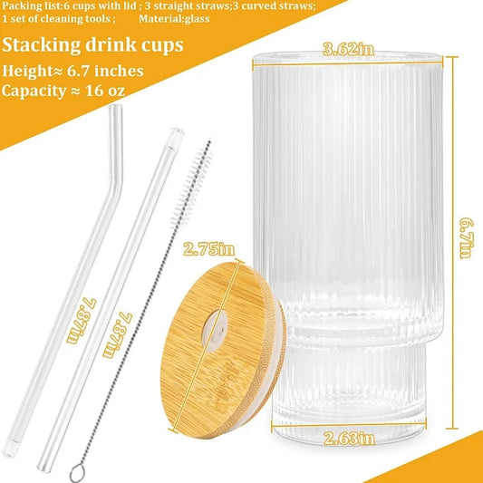 16oz Glass Cups With Lids And Strands
