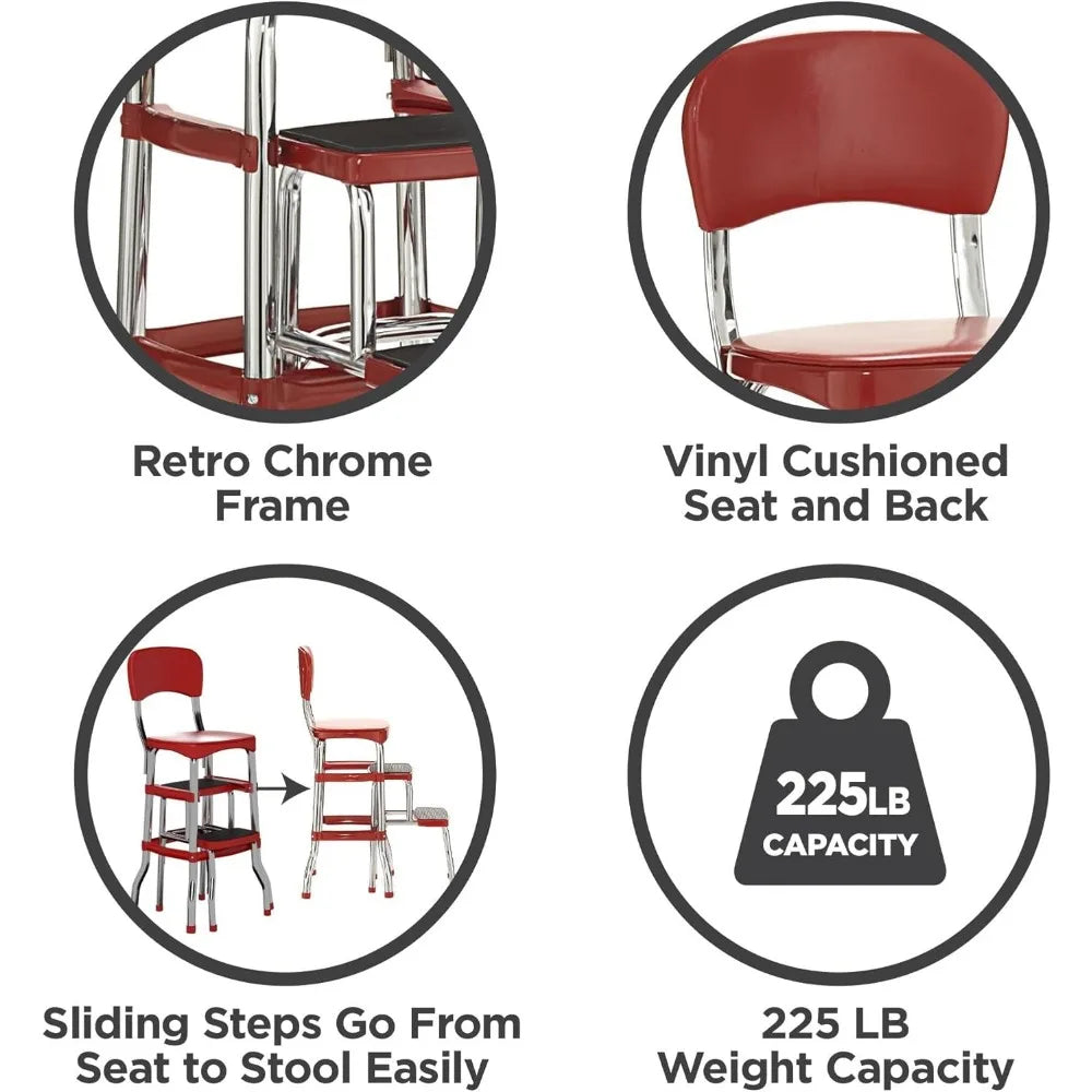 Red Retro Counter Chair/Sliding Step Stool
