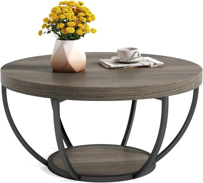 Metal Legs 2-Tier Round Marble Coffee Table