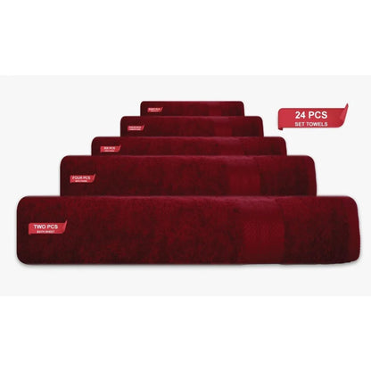 24 piece 100% towel set - includes 2 towels, 4 towels, 6 hand towels, 4 towels, and 8 towels - soft, absorbent, and durable