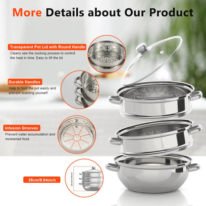Stainless Steel Steam Cooker With Glass Lid