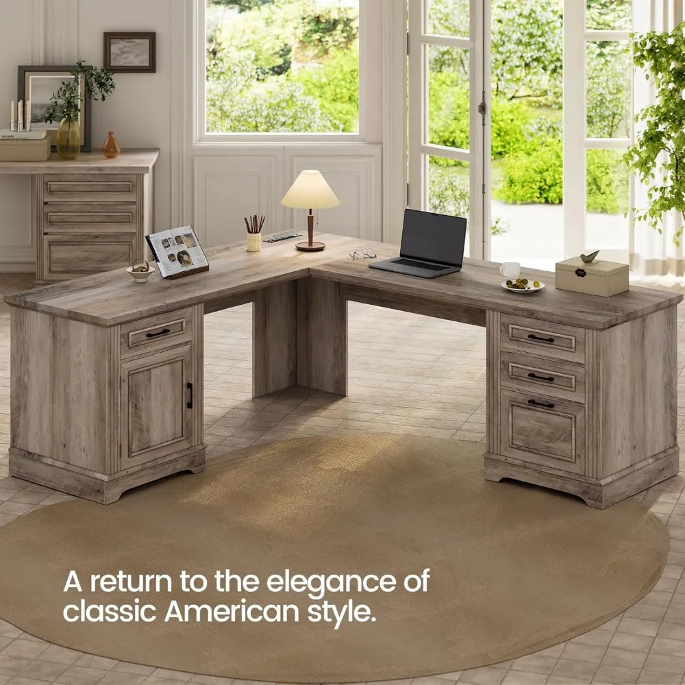 Farmhouse Computer Desk With Drawers