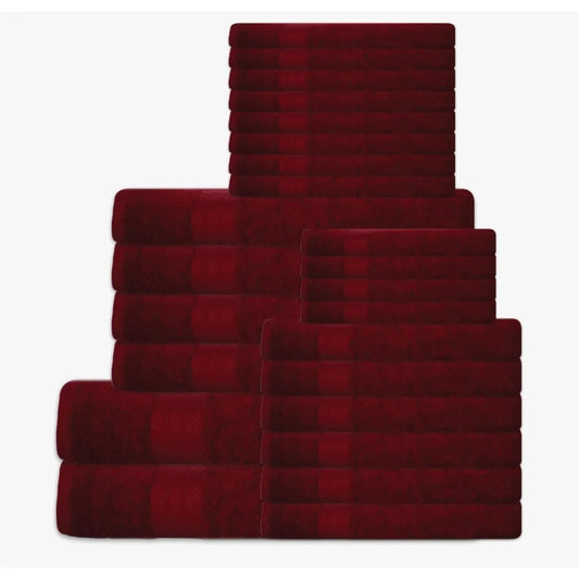 24 piece 100% towel set - includes 2 towels, 4 towels, 6 hand towels, 4 towels, and 8 towels - soft, absorbent, and durable