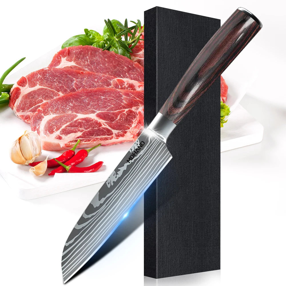 Laser Damascus Pattern Stainless Steel Knives Set