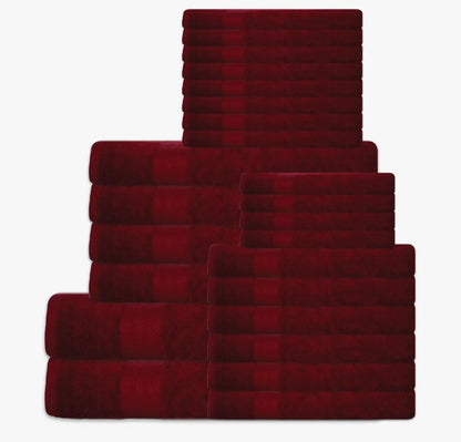 24 piece 100% towel set - includes 2 towels, 4 towels, 6 hand towels, 4 towels, and 8 towels - soft, absorbent, and durable