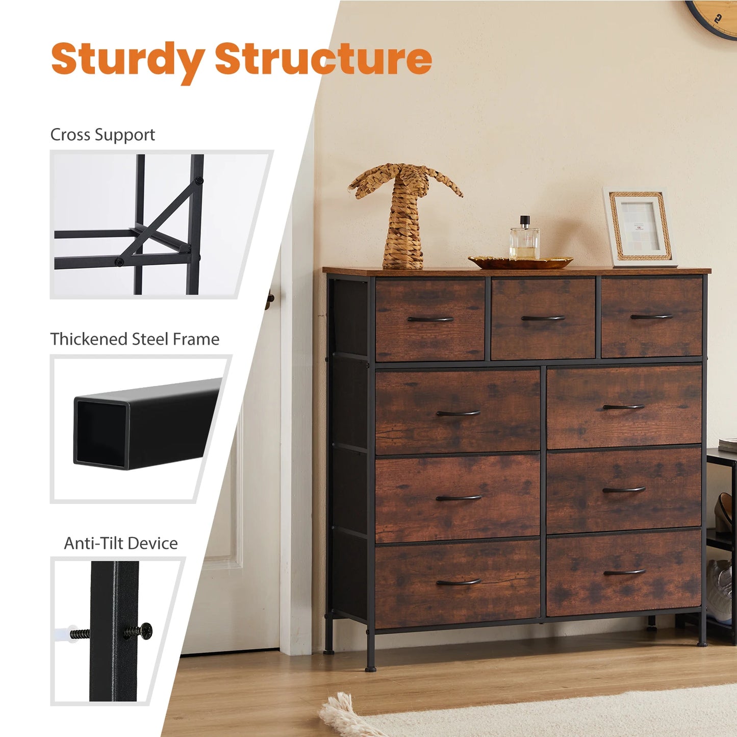 Dresser For Bedroom With Fabric Storage Drawers