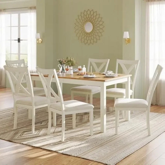 7-Piece Farmhouse Solid Wood Dining Table Set