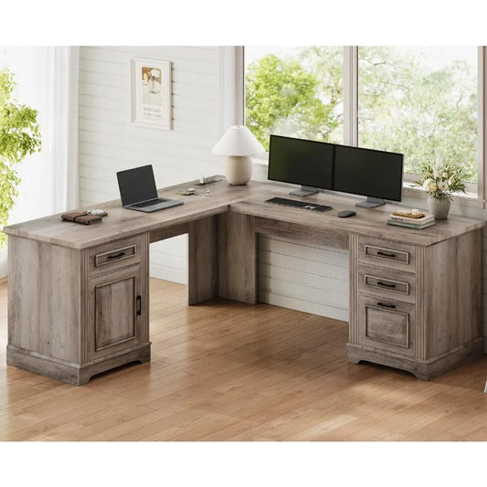 Farmhouse Computer Desk With Drawers