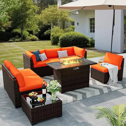 Eight Pieces Outdoor Furniture  W/Gas Fire Pit