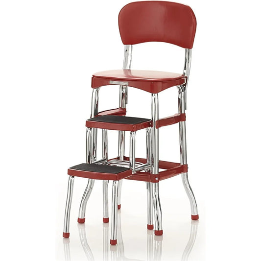 Red Retro Counter Chair/Sliding Step Stool