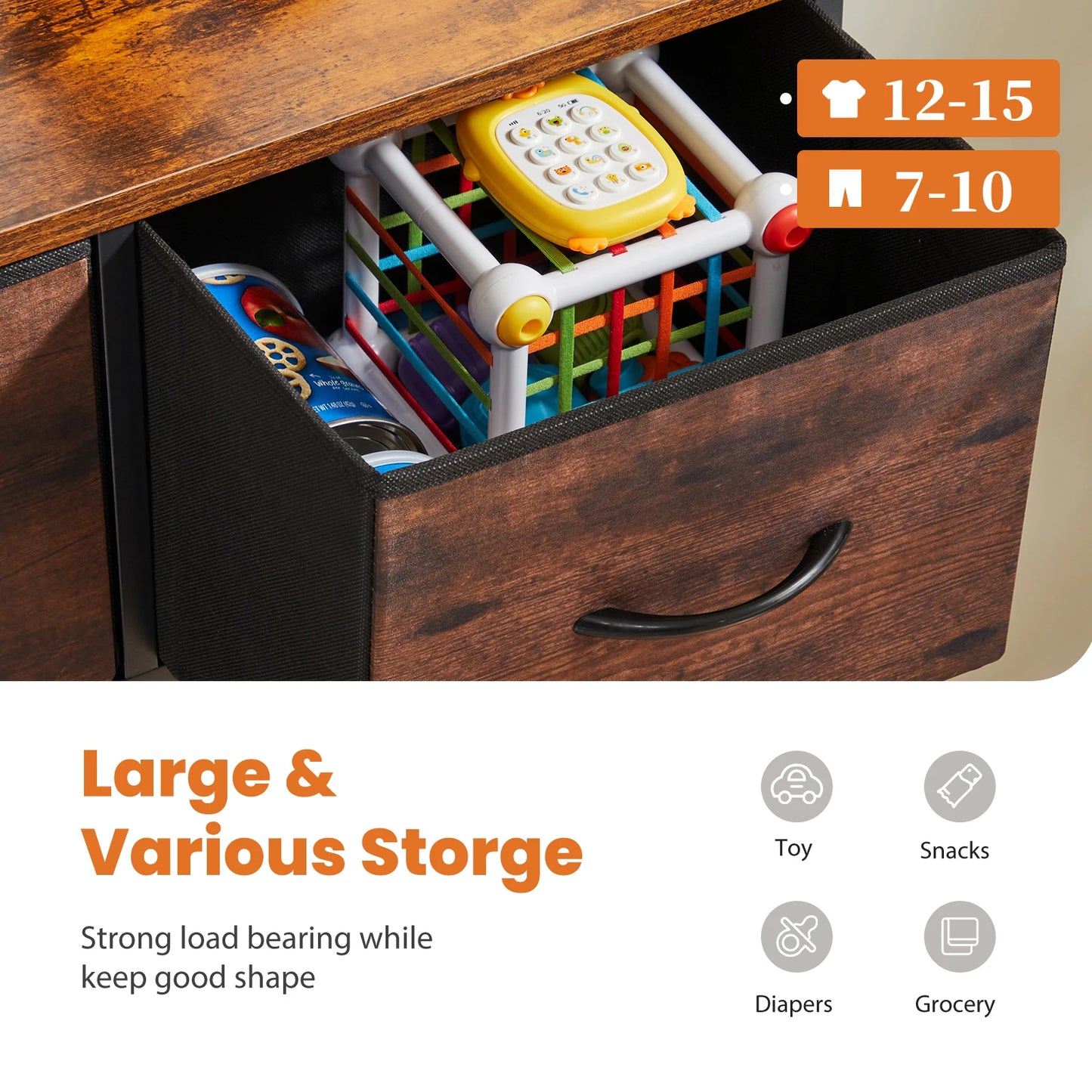 Dresser For Bedroom With Fabric Storage Drawers