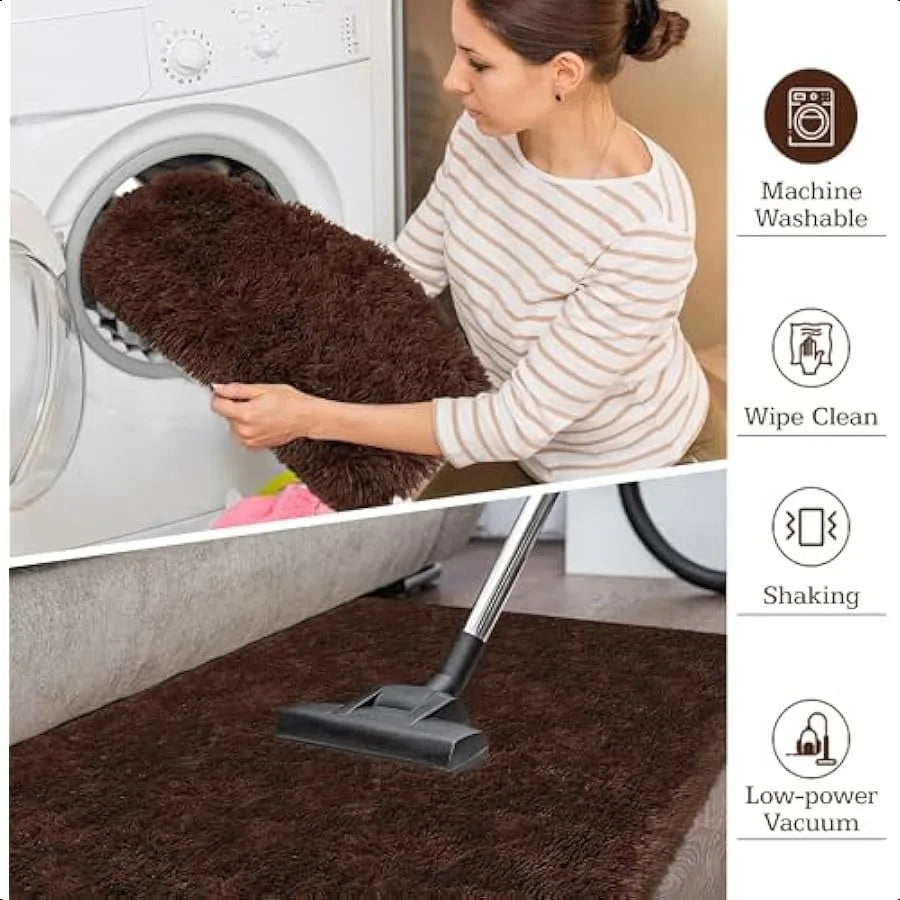 Fluffy Brown No-Slip 2X6  Runner Area Rug