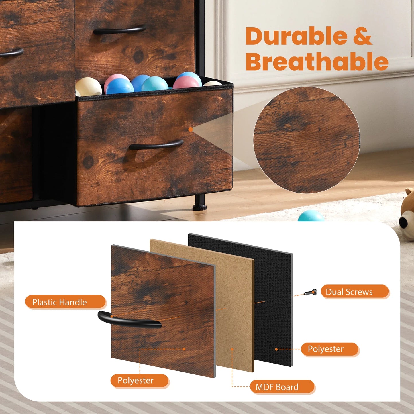 Dresser For Bedroom With Fabric Storage Drawers