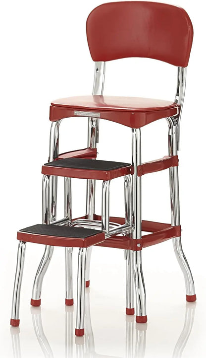 Red Retro Counter Chair/Sliding Step Stool