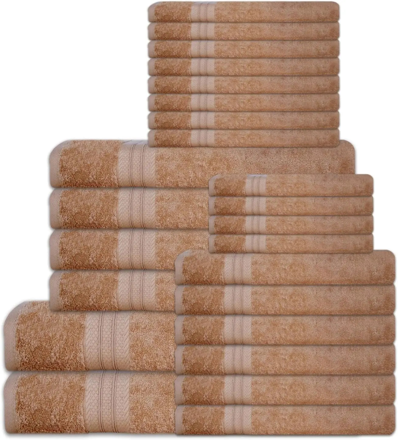 24 piece 100% towel set - includes 2 towels, 4 towels, 6 hand towels, 4 towels, and 8 towels - soft, absorbent, and durable