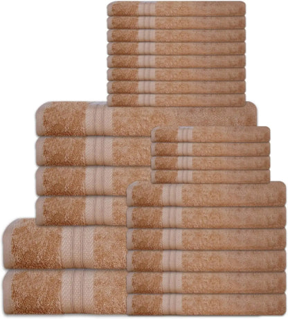 24 piece 100% towel set - includes 2 towels, 4 towels, 6 hand towels, 4 towels, and 8 towels - soft, absorbent, and durable