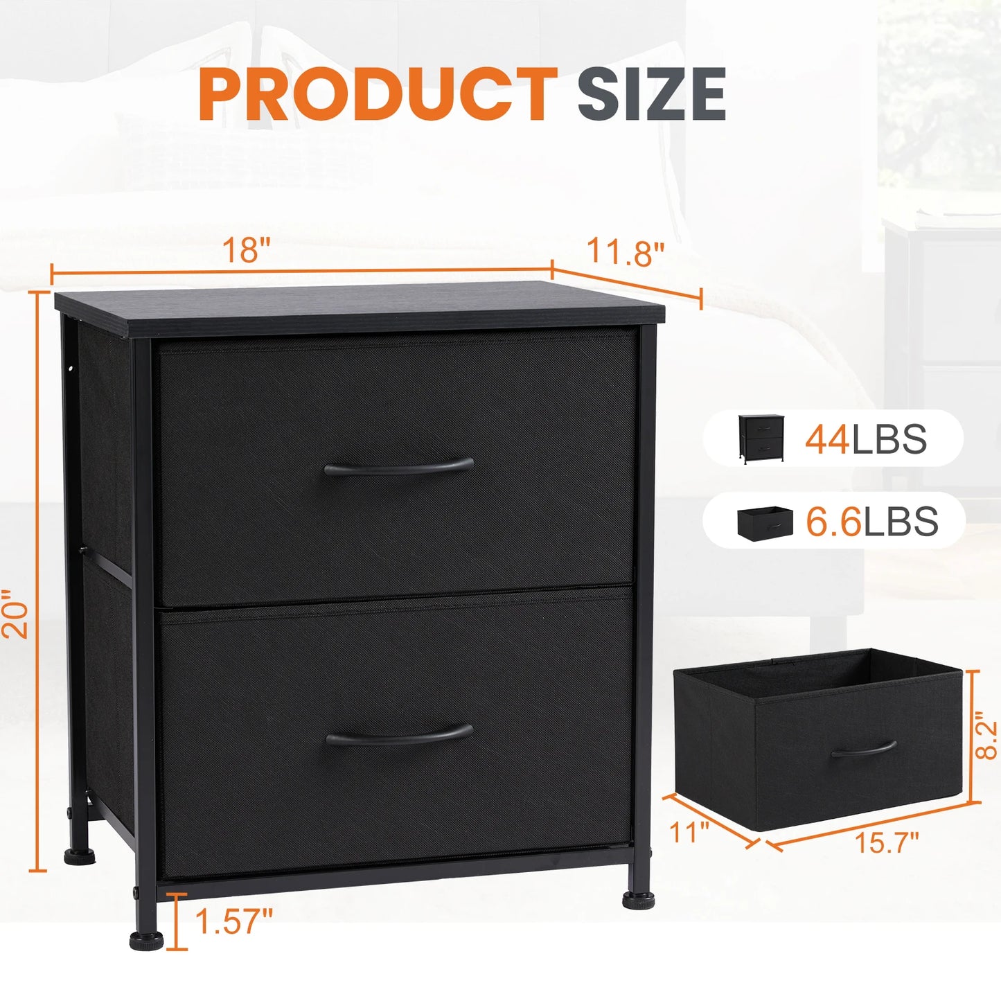2 Fabric Chest Drawers Bedside Storage Closet