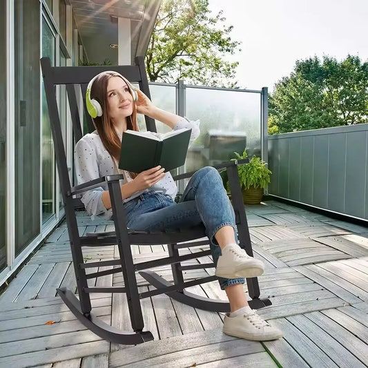 Adult High Back Wood Patio Rocking Chair