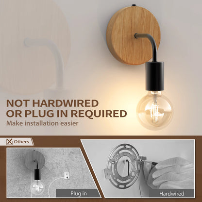 Cordless Battery Operated Wooden Wall Light Fixtures
