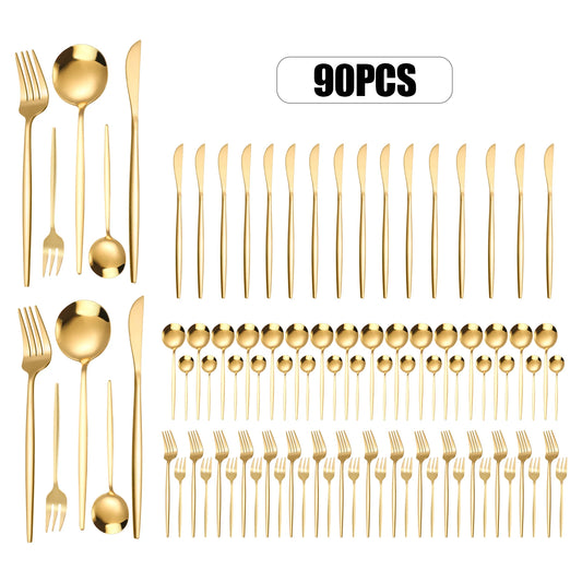 24Pcs/90Pcs Kitchen Flatware Set Stainless Steel Silverware