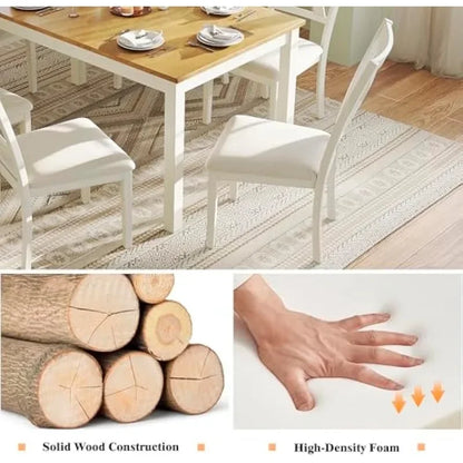 7-Piece Farmhouse Solid Wood Dining Table Set