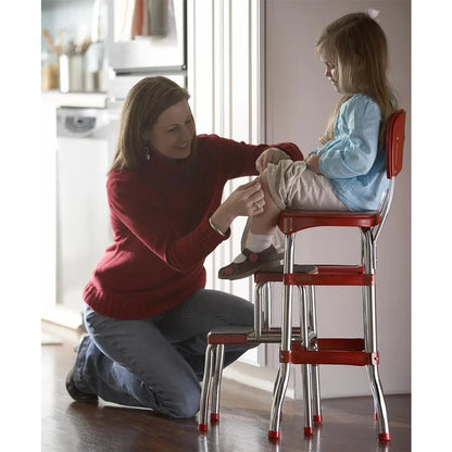 Red Retro Counter Chair/Sliding Step Stool